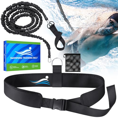 Schwimmgurt für Pool, Schwimmhilfe Erwachsene Pool, Schwimmgurt Pool Erwachsene, Schwimmwiderstand Gürtel mit 2,5-7,5M Einstellbare Schwimmseil für Jedes Schwimmbad Ohne Gegenstromanlage