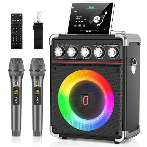 JYX Karaoke Maschine mit 2 drahtlosen Mikrofones, Tragbaren Karaoke Anlage Lautsprecher mit RGB-Licht für Hausparty Partybox Unterstützt,TWS