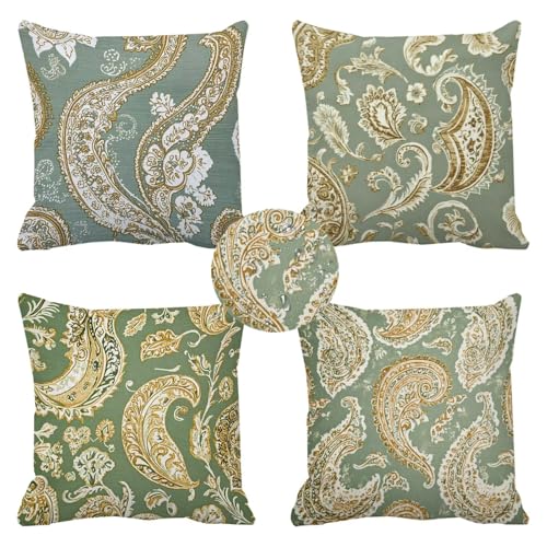 Outdoor Kissen Türkis Kissenbezug Salbeigrün Design Wasserabweisend Sofakissen 30x30 Kissenbezüge Frühling Sommer Dekokissen Kissenhülle Zierkissen Ideal für Outdoor Garten Balkon Deko 4er Set, k-117