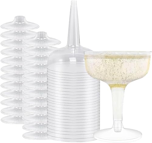 Sektgläser Plastik, 25 Stück Champagner Coupe Gläser Plastik, Wiederverwendbare Cocktailbecher mit Stiel für Whisky Champagner Bier Dessert Pudding Mousse Party (11 x 8,2cm)