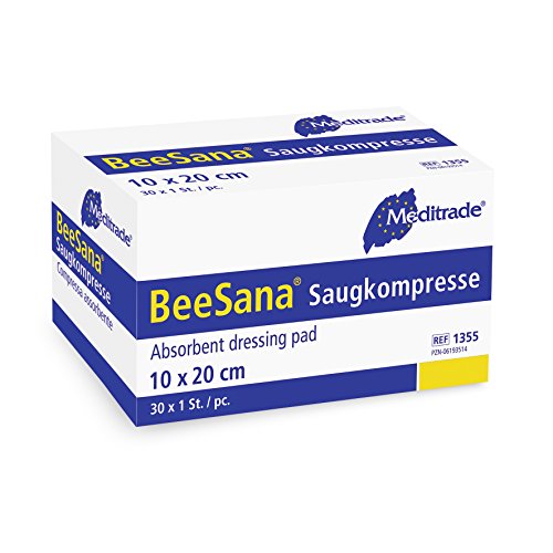 Meditrade 1355 Beesana Zellulose Saugkompressen zur Äußeren Wundversorgung, Steril, 20 cm Länge x 10 cm Breite (30-er pack)