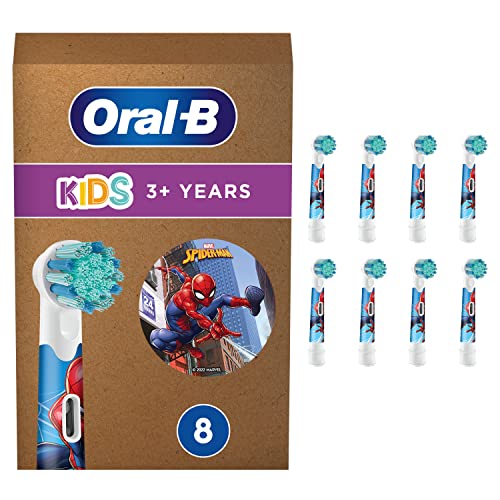 Oral-B Kids Spiderman Aufsteckbürsten für elektrische Zahnbürste, extra weiche Borsten, für Kinder ab 3 Jahren, briefkastenfähige Verpackung, 8 Stück