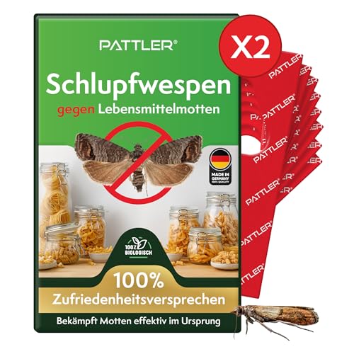 PATTLER® Schlupfwespen gegen Lebensmittelmotten - 2 Karten à 4 Lieferungen - Effektiv Motten bekämpfen - Alternative zur Mottenfalle, Mottenspray, Pheromonfalle (2 Karten à 4 Lieferungen)