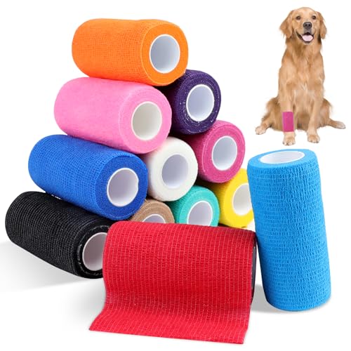 JOLIGAEA 12 Rollen Selbstklebender Verband 10cm x 4,5m Haftbandage Selbsthaftende Bandage für Hund Handgelenk Knöchel Elastische Binde Selbsthaftende Verband Cohesive Bandage Für Erste Hilfe