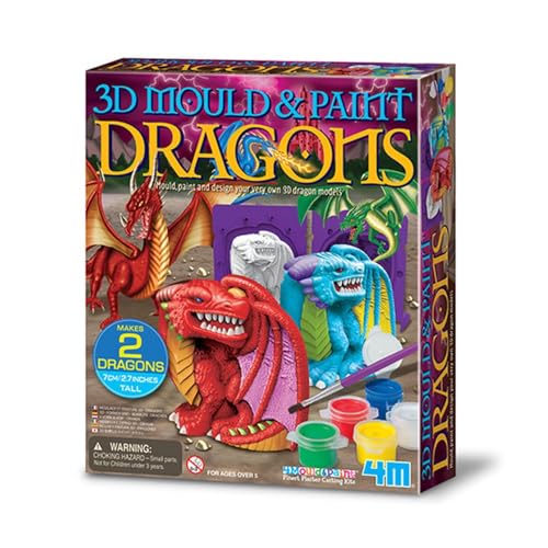 4M Form & Farbe – 3D-Drache, Gipsabguss und Malen Zwei Drachen, Kunst und Handwerk Malset für Jungen und Mädchen ab 5 Jahren
