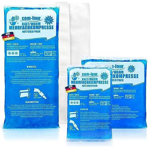 com-four® 3X Mehrfach-Kompresse in 3 verschiedenen Größen mit Vlies-Hülle, Warm & Kaltkompressen - Sparpack Kühlpads, Kühlpacks - mikrowellengeeignet - Made in Germany (3 Stück)