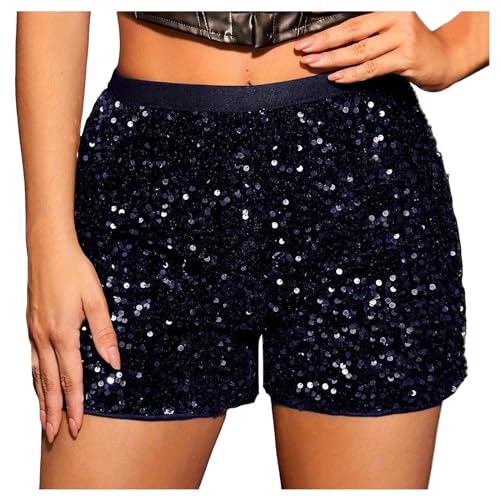 Pailletten Shorts Damen Hohe Taille Gerades Bein Metallic Hotpants Tanz Karneval Pailletten Hose Damen Kurz Pailletten Glitzer Shorts Glänzend Shorts Sexy Hotpants Glitzer Party Festival Outfit