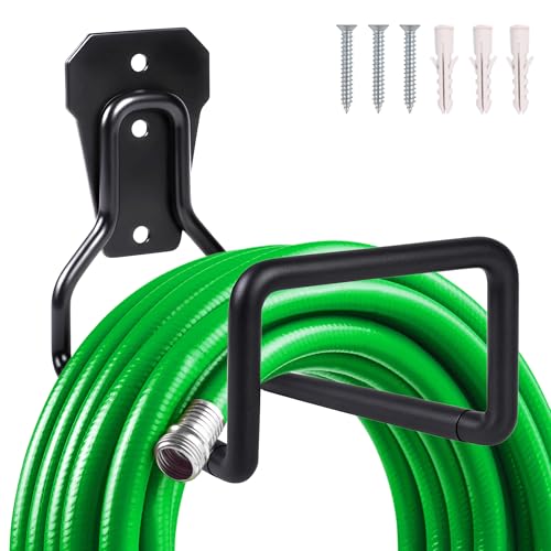 MEEQUE Metall Schlauchhalter, Gartenschlauchhalter Wandhalterung, Gartenschlauch Aufhängung für Wasserschlauch, Verlängerungskabel für Außenhof - Schwarz