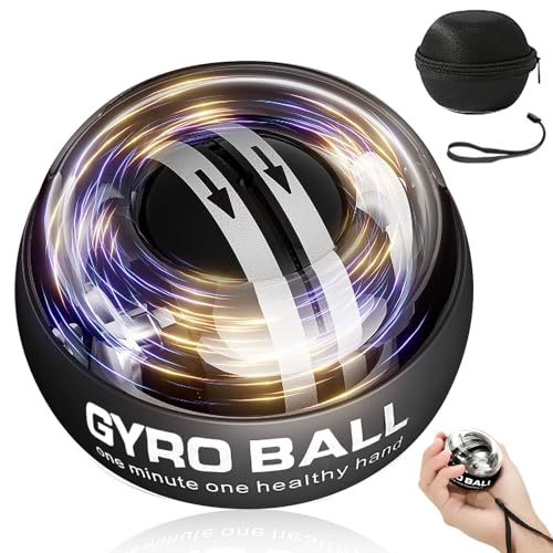 BeSokar Gyroball, Handgelenktrainer-Ball, Auto-Start, 5-stufiger Widerstands-/Lichtsteuerung, Gyroskopischer Unterarm-Trainer, zur Stärkung von Armen, Fingern, Handgelenk (Metallgehäuse)