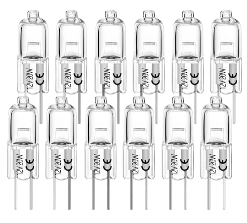 VINBE G4 Halogenlampe 20W 340LM T3 Dual Pin AC/DC12V Licht, verwendet für Kuppeleuchten, Kronleuchter, Gleisbeleuchtung, Gleisbeleuchtung, warmweiß 2700K, 12 Pack