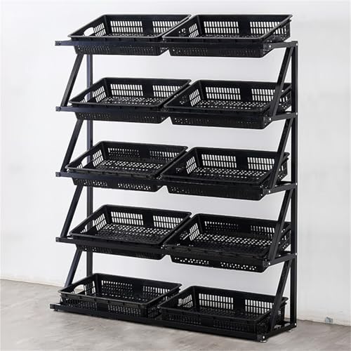 Kommerzielles Display Regal 4/5 Etagen Supermarkt Obst Gemüse Regal Organisator mit 4/5/8/10 Körben für Küche Büro Speichern Großes Fassungsvermögen Einzelhandelskorb(Black,10 Frame)
