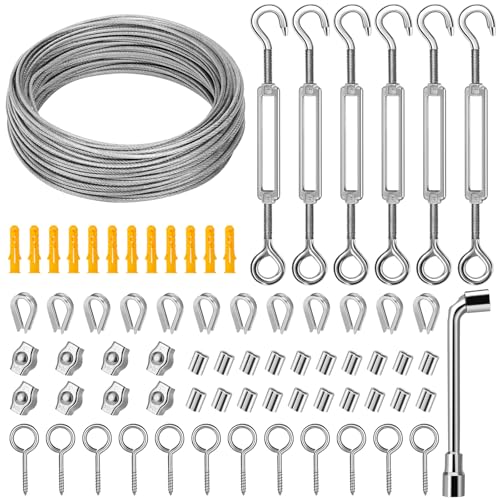 DIYLAND Drahtseil Rankhilfe Set 35M/2mm Drahtseil Edelstahl Set für Kletterpflanzen, Seilspanngarnitur für Lampenaufhängung,Gardinen seil,einschließlich Seilspanner Edelstahl Drahtseilklemme