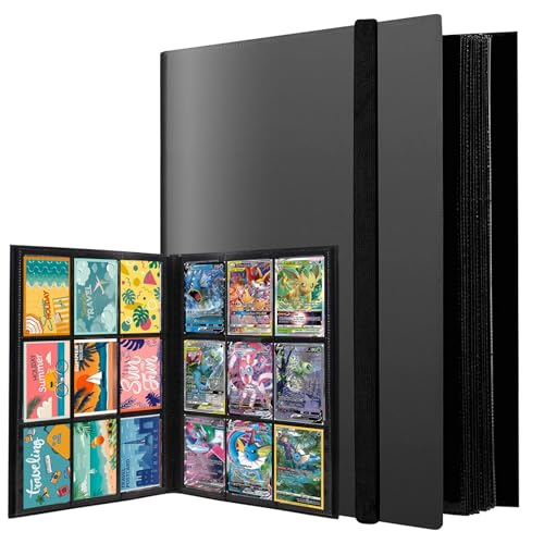 PUWOWYE Sammelkarten Album für Sammelalbum Karten, 360 Pockets Transparent Sammelkarten, Sammelkartenalben Wasserdicht, Ordner Kartensammlung Sammelalbum Schwarz