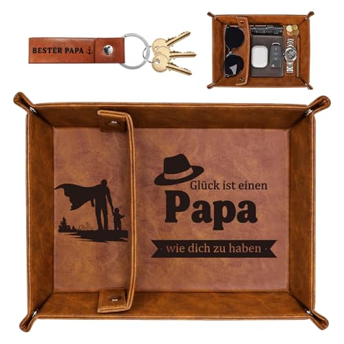 Vatertagsgeschenk für Papa Personalisiert, Beste Bonus Papa Geschenk für Vater Stiefvater, Vatertagsgeschenk für Papa von Baby, Geburtstagsgeschenk für Vater, PU-Leder Taschenleerer Ablage Tablett