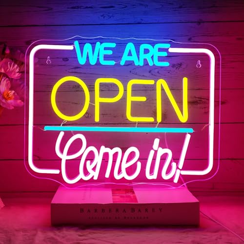 NOXET We Are Open Come in Neon Schild Offene Leuchtreklamen Bunte offene LED-Schilder Buchstabe Offen Neonlicht für Restaurant Coffee Bar Club Shop Supermarkt Geschäftsschild