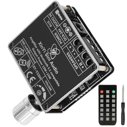 2x50W Bluetooth 5.1 Verstärkerplatine, DC 9-24V/5A Stereo Audio Empfänger Leistungsverstärker mit Fernbedienung App 2 Kanal DIY Heimlautsprecher