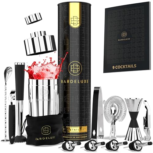BarDeluxe® Cocktail Set 12-teilig, Barkeeper Set, Cocktail Mixer Set | 750ml Cocktailshaker Edelstahl, Cocktail Shaker Set, Bartender Set | Luxus Cocktail Geschenkset