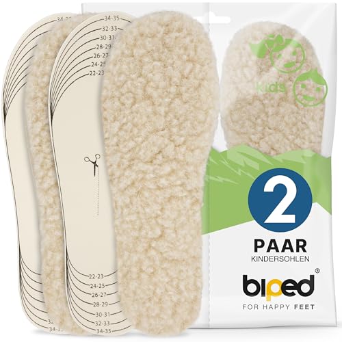 biped 2 Paar Kinder Lammwoll Natur Latex Wintersohlen - zum Zuschneiden - extra dicke Einlegesohlen - wärmende Wollsohlen für Kinderschuhe und Stiefel z2738
