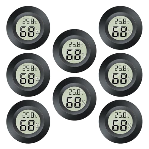 LYCXAMES Thermometer Hygrometer, 8pcs Mini LCD Digital Hygrometer Thermometer, 2in1 Innen Außenfeuchtemessgerät Temperaturmesser, Hygrometer Innen für Gewächshaus Keller Schwarz