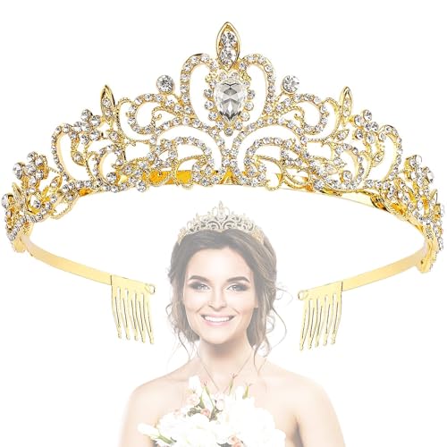 Krone Damen, Kristallkrone Strass Krone,Kristall Tiara Gold Krone Tiara Hochzeit Tiara Hochzeit für Hochzeiten,Abschlussbälle,Festumzüge,Prinzessinnenpartys,Geburtstagsfeiern