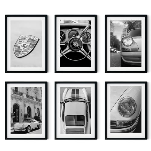 MJ-GRAPHICS® - Mood Poster Set Porsche Vintage - Wohnzimmer Deko Schlafzimmer Büro Kinderzimmer - Porsche-Liebhaber Wandposter - 6xA4 Art Kunstdruck - Luxusauto, Mode Fashion, Vintage - ohne Rahmen