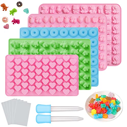 SCHYIDA 5 Stück Gummibärchen Formen Silikon Gummibärchenformen Gummibärchen Selber Machen Set Fruchtgummi Form Silikon Bonbonformen Mini Süssigkeit Form Pralinenformen Herz Stern Bär mit 2 Dropper