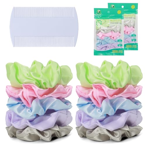 ZOCONE 10 Stück Anti Laus Haargummi mit Läusekamm, Natürlich Behandlung Scrunchies Haargummi Gegen Kopfläuse Haarbänder Läusen Vorzubeugen Gummiband für Mädchen Damen