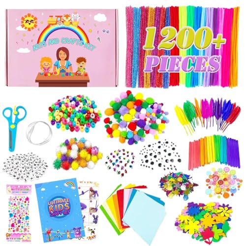 Patifirst Kunsthandwerksmaterialien für Kinder, Kinder Kunsthandwerksmaterialien Set - Arts Toy Making Kit mit POM POMS Strohs,Handgefertigte Bildungsspielzeug -Material -Kit für 3+ Jahre alte,