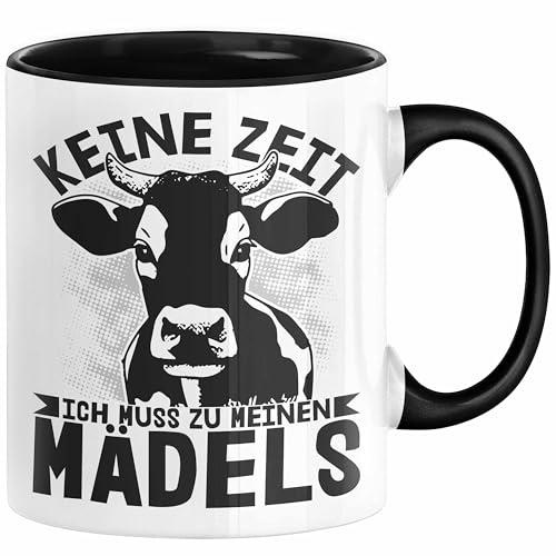 Landwirt Bauer Tasse Geschenk Keine Zeit Ich Muss Zu Meinen Mädels Kuh Rind Grafik (Schwarz)