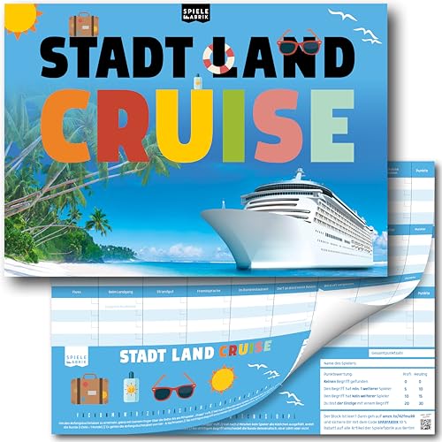 Stadt Land Fluss Kreuzfahrt Geschenk Cruise Lustiges Familienspiel Quiz Urlaub, Reise Der Spielblock A4 mit 24 Kreuzfahrt-Kategorien als Geschenkidee für die Kreuzfahrt | 50 Blatt