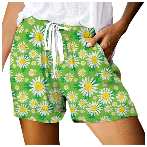 Laufhose Damen Kurz, Kurz Hosen Damen, Damen Bermuda Shorts, Breites Bein Kurze Hose Lässige Short Mit Taschen Caprihose Bequeme Stoffhose Leicht Strandhose Pants Leinen Sporthose Für Alltag