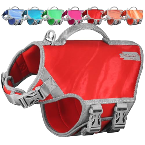 VIVAGLORY Neopren Schwimmweste Hund Hunde Rettungsweste Für Wassersport Schwimmen & Hunter, Leichte Sicher Langlebig Einstellbar Auftrieb Lebensretter Mit Rettungsgrif, S, Roter Granatapfel