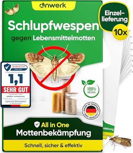 anwerk® Schlupfwespen gegen Lebensmittelmotten - 10 Karten à 1 Lieferung - Effektiv Lebensmittel Motten bekämpfen - Alternative zur Mottenfalle, Mottenspray, Pheromonfalle (10x Karten à 1 Lieferung)