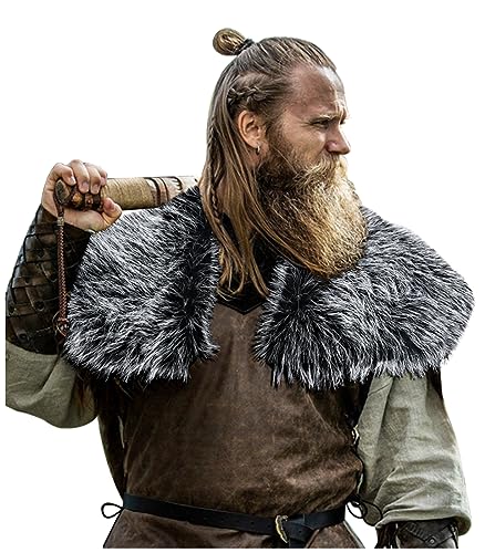 keland Viking Fell Schulter Umhang Mittelalter Schulterfell Kunstpelzkragen Kunstfell Kragen Wikinger Kostüm Herren (Schwarz)