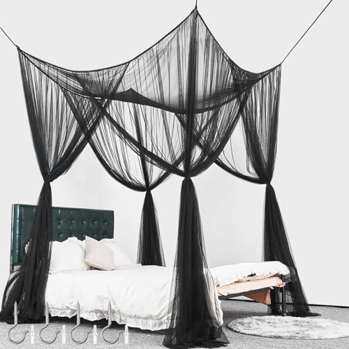 Kendwing Betthimmel,Hängendes Moskitonetz Bett,Screen Netting Himmelbett Vorhänge,Insektenschutz Mosquito Netz Bett,4 Einträge Quadratische Canopy Bed Curtains,Moskitonetz Schwarz für Freien Drinnen
