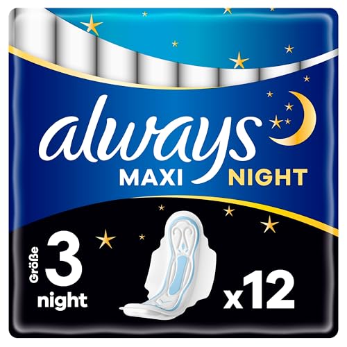 Always Maxi Binden Damen Gr. 3, Night (12 Damenbinden mit Flügeln) weich und super saugfähig, geruchsneutralisierend und Auslaufschutz