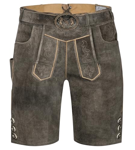 Schöneberger Trachten Couture Herren Lederhose kurz mit Trachtengürtel, Trachtenlederhose für Oktoberfest, Original Echt Leder Trachtenhose, Tegernsee (58)