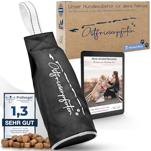 Ostfriesenpfoten® - extrem strapazierfähiger Futterbeutel 'Enno' | ohne Metallösen | Schwarz | Größe L | geeignet für alle Hunderassen - waschbarer Futterdummy inkl. eBook für Ihr Agility-Training
