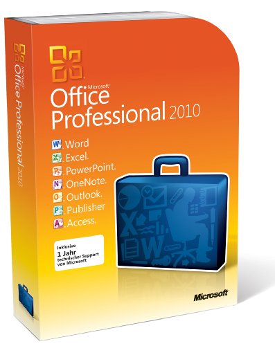 Microsoft Office Professional 2010 -Full Package Product,1 PC, 1 tragbares Gerät desselben Benutzers,DVD,Win,Deutsch,32/64-bit