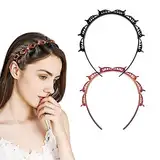 Haarreifen mit Klammern, 2 Stück Hair Twister Haarreifen, Double Bangs Hairstyle Hairpin, Haareifen mit Clips/Doppelknall Frisur Haarnadel/Stirnbänder Haarband/Haarreif mit Zähnen/Haarreifen Damen