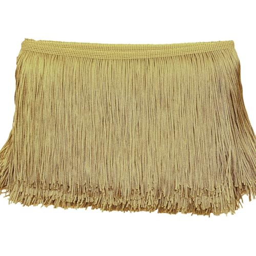 10cm x 2m Fransenborte Fransenbordüre Fransenband Dekoband Tanzfransen Schnittfranse Seide Quaste Fransen-Borten Bänder zum Nähen,DIY Basteln,Kleidung Dessous Kostüme Vorhänge Dekoration,Gold A