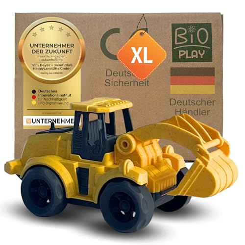 BIOPLAY® Bagger Spielzeug ab 2 Jahre | Bio Kunststoff | Bewegliche Baggerschaufel | Nachhaltiges Spielzeug ab 18 Monate für Jungen und Mädchen | Indoor und Outdoor | Baustellenfahrzeug
