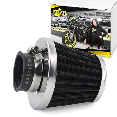 Area1 Universal Tuning Sport Luftfilter Filter, Anschluss 34 35 36 mm, Doppelschicht Stahl, Motorrad-Luftfilter ATV Quad Roller