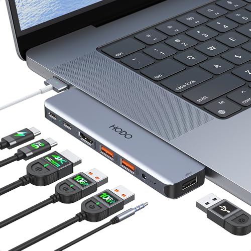 HODO USB C Hub für MacBook Pro Air, Adapter Mac Zubehör mit Thunderbolt 3, 4K HDMI, 2 USB 3.1 10Gbps, USB-C, USB2.0, 3.5mm Audio, Kompatibel 2024 2023 2022 2021 M3 M2 M1 Laptop