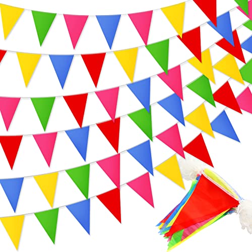 Annhao 50 Meter 120 Flaggen Wimpelkette Outdoor Wetterfest Wiederverwendbare Stoff Girlande Outdoor Banner Deko Party Girlande Geburtstag Gartenparty Hochzeit Weihnachten Indoor Outdoor Party Deko