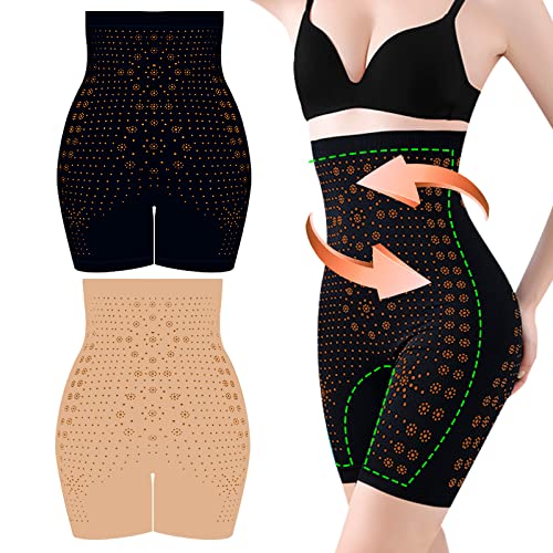 FOHYLOY 2 Stück IONSTech Unique Fiber Restoration Shaper, Hohe Taille Hip Enhancer Shapewear, Damen Miederhose, Fettverbrennende Bauchkontrolle und Damen Butt Lifter Unterhose (Schwarz+Beige)