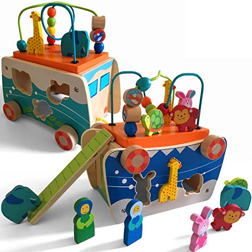 Holz-Arche Noah Formsortierer-Spielset & Nachzieh-Aktivitätsspielzeug | Fantasievolles Spiel | Kinderaktivität Montessori pädagogische Geburtstagsgeschenke für Vorschul-/Kleinkinder, Jungen & Mädchen
