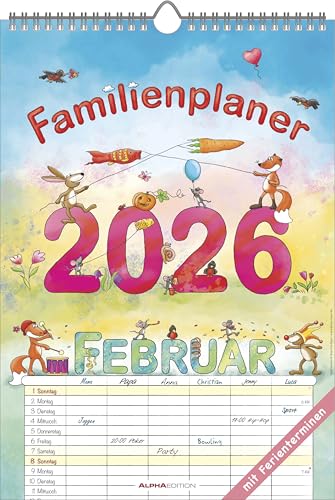 Familienplaner Cartoon 2026- Bildkalender 23,7x34 cm - 6 Spalten - Kalender mit Platz für Notizen - mit vielen Zusatzinformationen - Wandkalender: by Silke Leskien