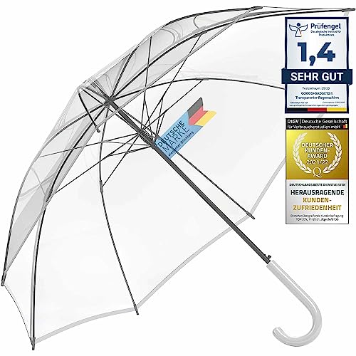 GOODS+GADGETS Durchsichtiger XXL Regenschirm transparent, weißer Design Stockschirm Ø 130 cm; Fashion-Highlight