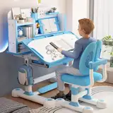 Altsuceser Kids Study Schreibtischstuhl-Set, höhenverstellbar, Kinder, Schule, Studium, Tischstuhl-Set mit Sitzkorrektur, ergonomischer Schreibtischstuhl mit Buchständer, Fußpedal, Trennwand-Design
